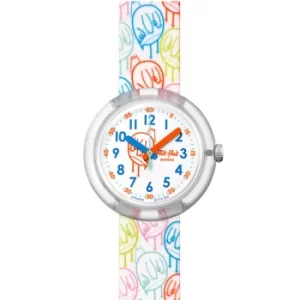 Image of Flik Flak Chicky Quartz White Dial White Textile Strap Childrens Watch FPNP079