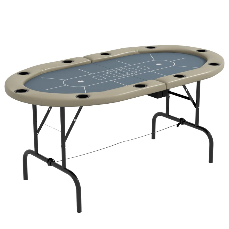 Image of Sportnow 10 Player Folding Poker Table With Cup Holders, Steel Base, Brown, Brown A70-075V80BN