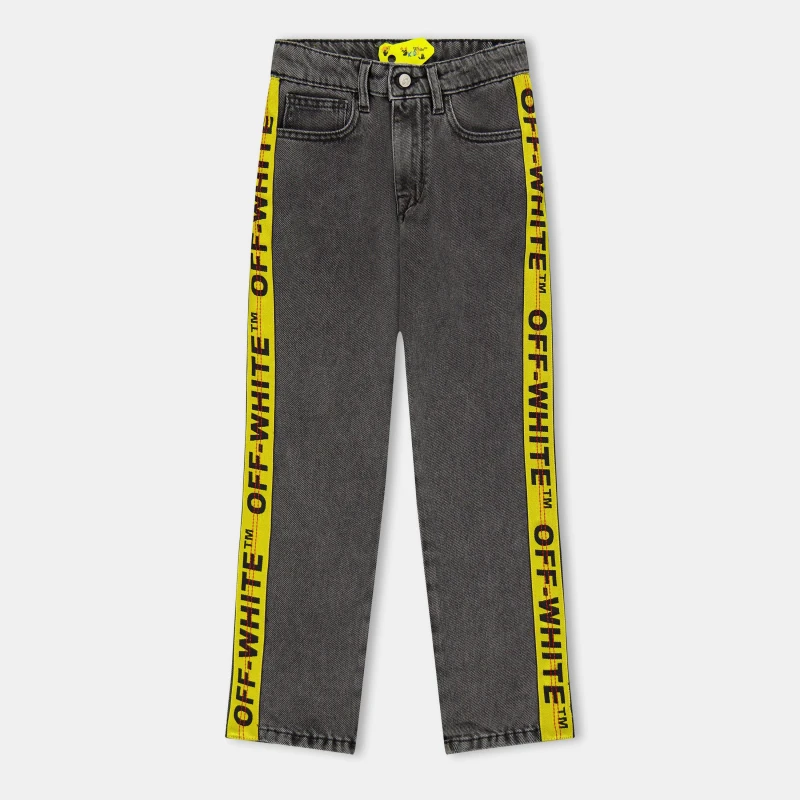 Image of Off White Kids Straight Fit Denim Jeans Grey/Yellow male 4Y