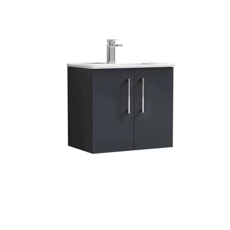 Image of Balterley Bathroom 2 Soft Close Door, Wall Hung Vanity Unit Basin, Black, 440mm in Grey Grey Unisex