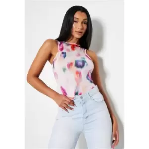 Image of I Saw It First Abstract Print Single Layer Slinky Racer Bodysuit - Multi
