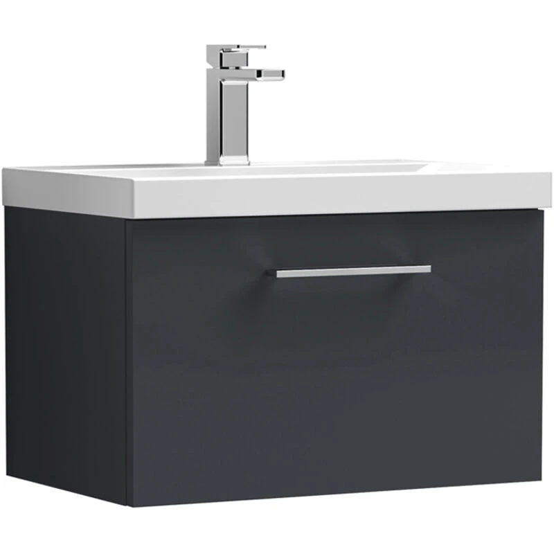 Image of nuie Arno 600mm Wall Hung 1 Drawer Vanity & Basin 3 - Soft Black ARN1422D