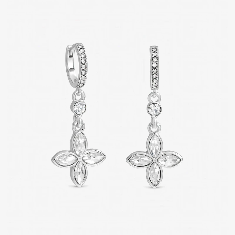 Image of Jon Richard Womens Silver Plated & Crystal Clover Earrings Silver Female One Size