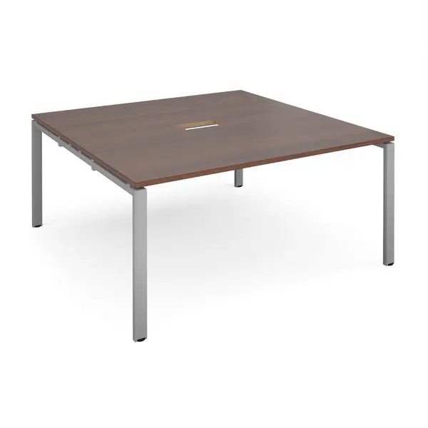 Image of Adapt Square Office Boardroom Table With Power Module Cut Out - Walnut - Silver Frame