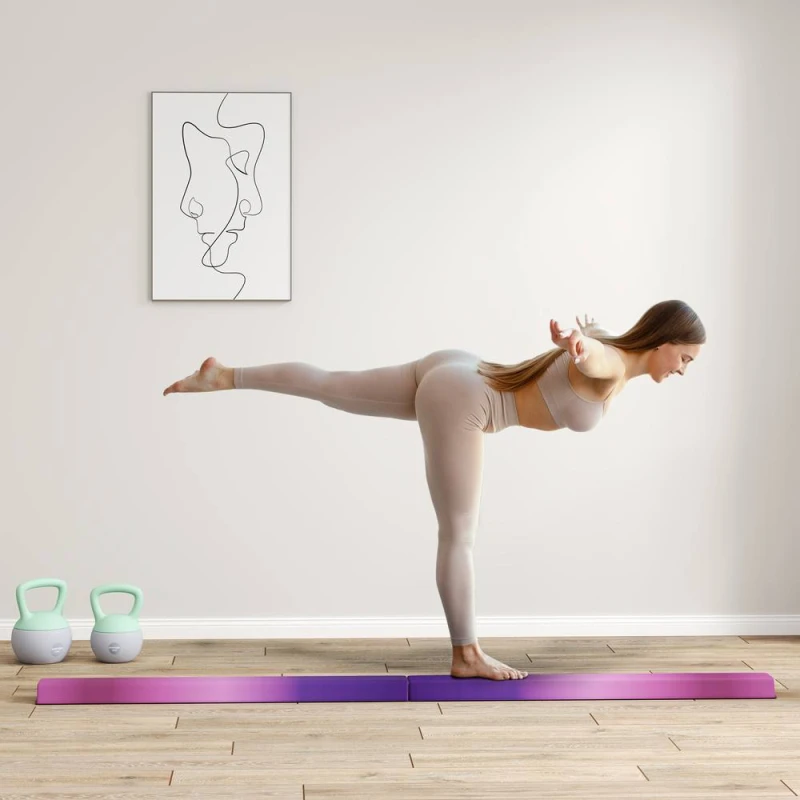 Image of SPORTNOW 7.7ft Folding Gymnastics Balance Beam with Anti Slip Base - Purple - Purple and Pink TJ Hughes Multi 5063603111165