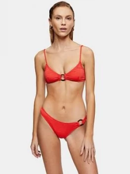 Image of Topshop Seersucker Ring Bikini Top - Red