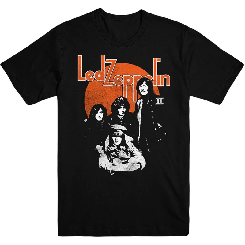 Image of Led Zeppelin Mens Orange Circle T-Shirt in Black Size: XL Black Male XL