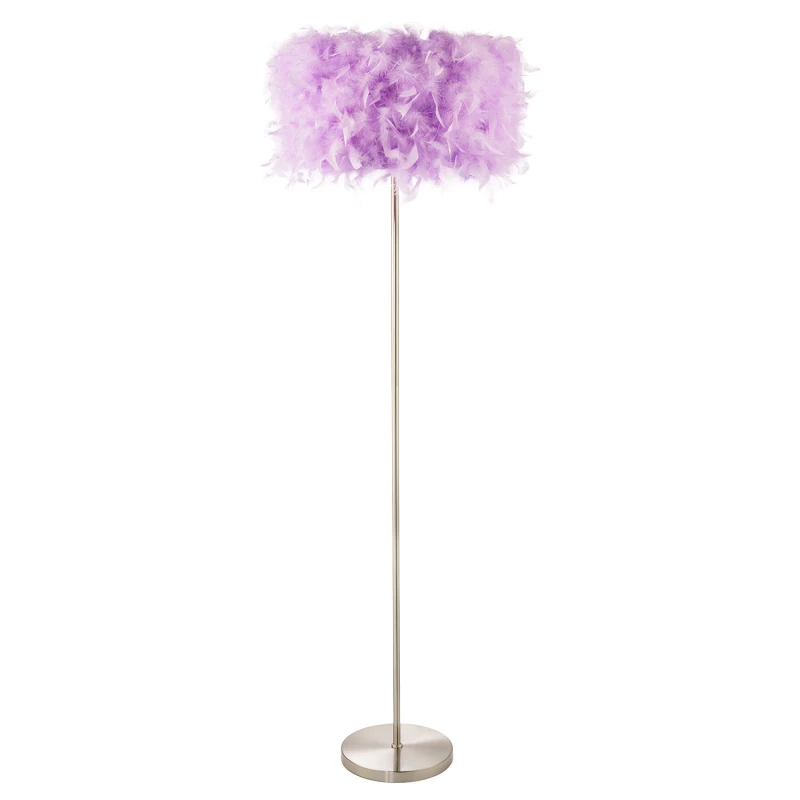 Image of Happy Homewares and Chic Real Feather Floor Lamp with Satin Nickel Base & Switch in Lilac Lilac Unisex