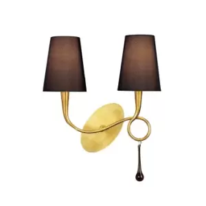 Image of Paola Wall Lamp Switched 2 Light E14, Gold Painted With Black Shades & Amber Glass Droplets