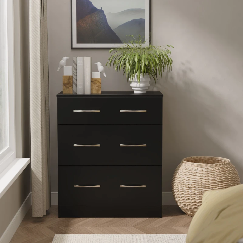 Image of Ready Assembled 2 U Hampshire 3 Drawer Deep Chest (Ready Assembled) in Black Unisex