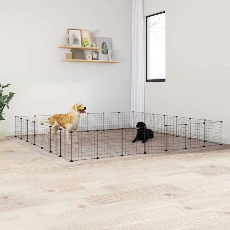 Image of vidaXL 28-Panel Pet Cage with Door Black 35x35cm Steel, Black 3114020