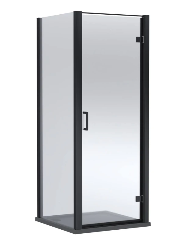 Image of Balterley Hinged Shower Door & Tray: 800x800mm Matt Black/Slate Grey in Black Unisex
