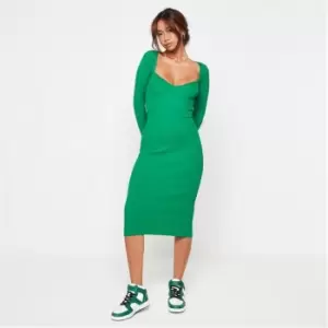 Image of Missguided Petite Rib Sweetheart Neck Knit Midaxi Dress - Green