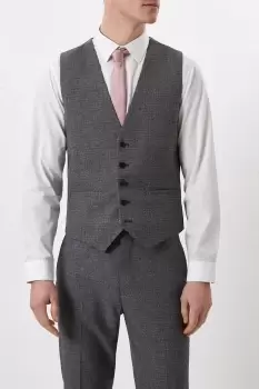 Image of Grey Texture Grid Check Waistcoat