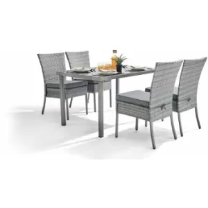 Image of Furniturebox Bali Grey pe Rattan 4 Seat Outdoor Garden Dining Set With Tempered Glass Top And Durable Grey Cushions
