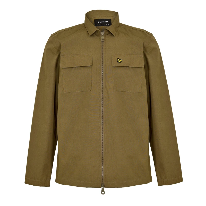 Image of Lyle and Scott Mens Cotton Long Sleeve Zip Overshirt Olive W485 male S