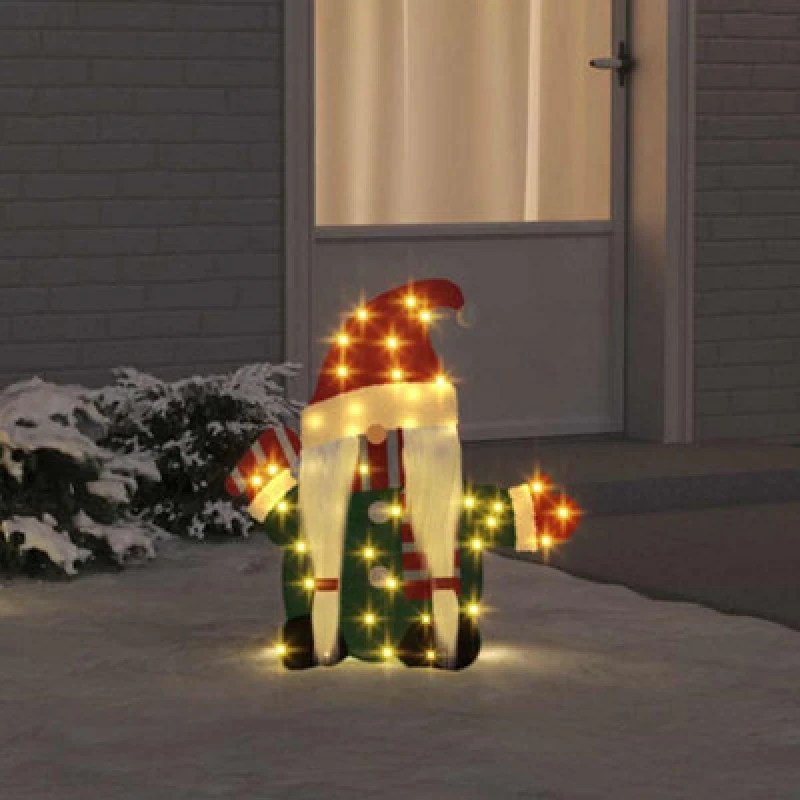 Image of Vidaxl Lighted Gnome With 60 Leds Warm White 71 X 64cm Tinsel Fabric