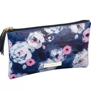 Image of Swan Lake Blue Floral Leatherette Cosmetic Bag