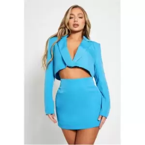Image of I Saw It First Premium Woven Single Breasted Cropped Blazer Co-Ord - Blue