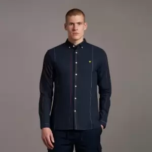 Image of Vertical Stripe Long Sleeve Oxford Shirt - Dark Navy - S