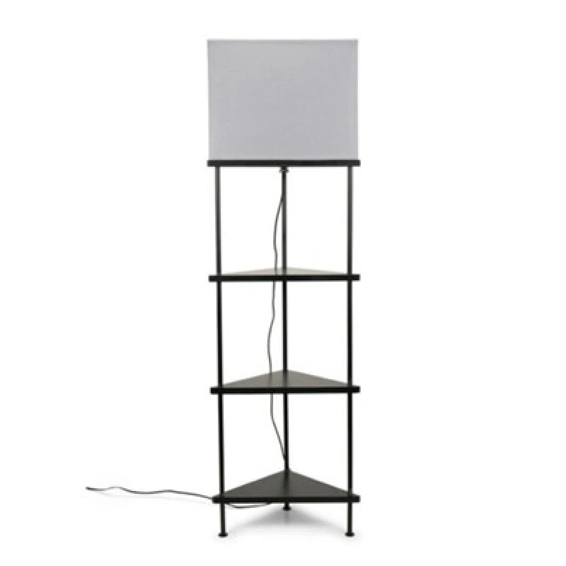 Image of ValueLights Taska 3 Shelves Corner Floor Lamp With Grey Shade Grey