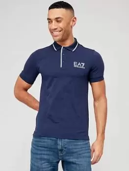 Image of EA7 Emporio Armani Stretch Cotton Polo Shirt - Navy, Size L, Men