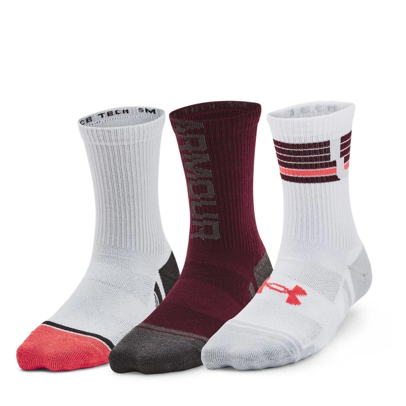 Image of Under Armour Armour UA Performance Tech 3 Pack Crew Socks Kids - Red Red 4 -8