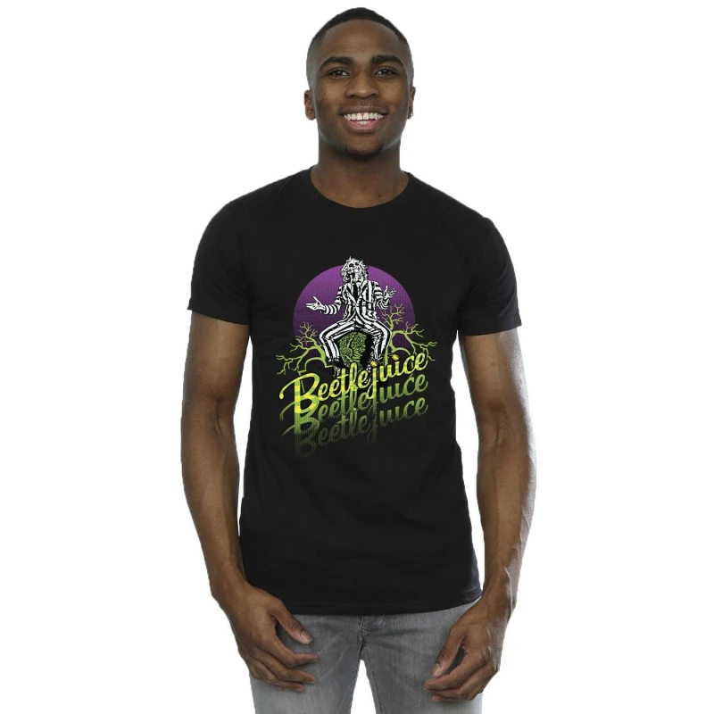 Image of Beetlejuice Beetlejuice Men Purple Circle T-Shirt in Black Size: Small Black S Male 5063153034402