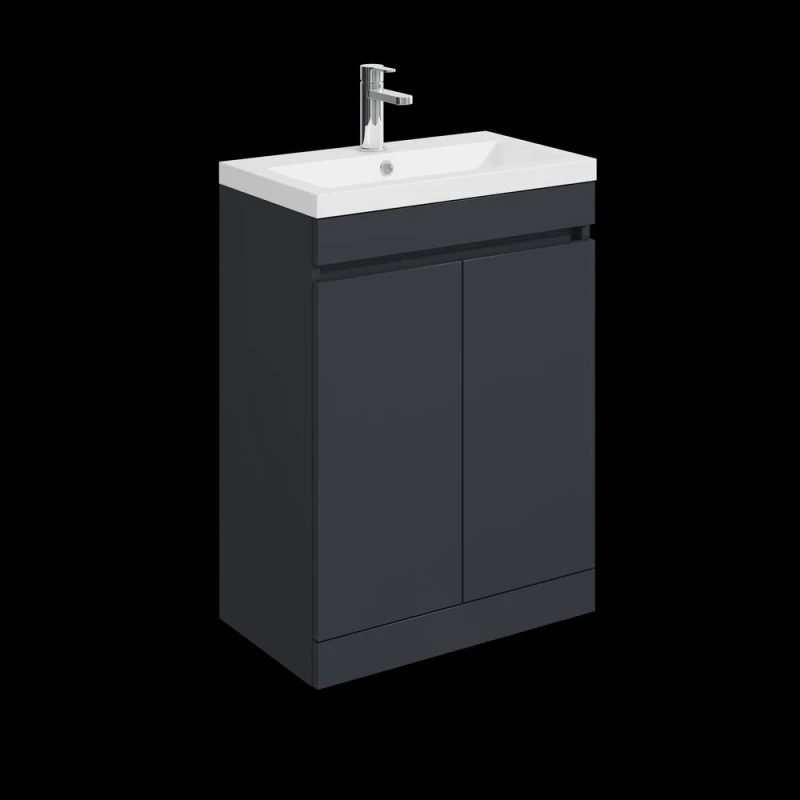 Image of Balterley 600mm Floor Standing 2 Door Unit with Polymarble Basin - Dark Grey Grey Unisex