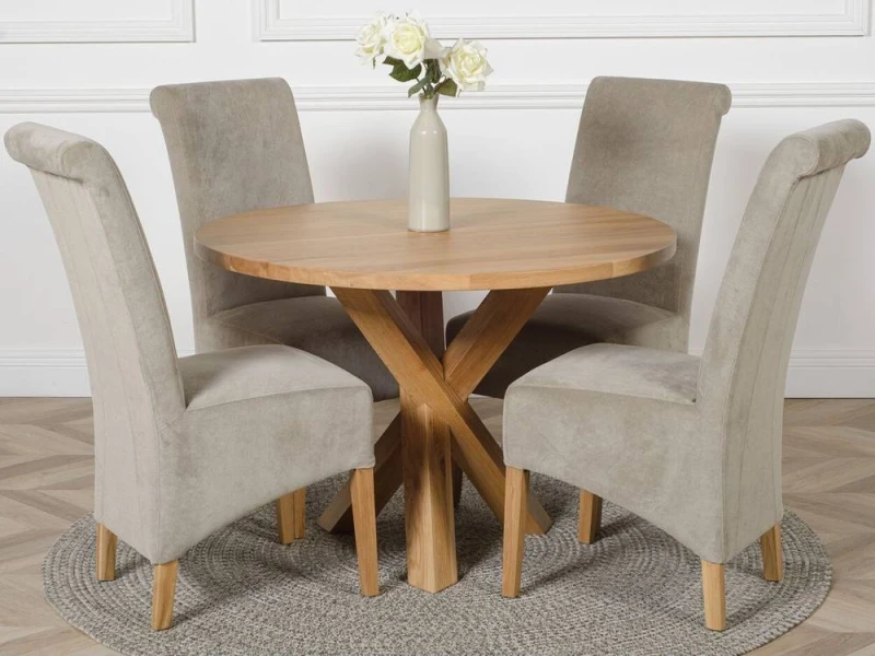 Image of Thats Furniture Oregon Round Oak Dining Table & 4 Montana Fabric Chairs in Grey Grey Unisex
