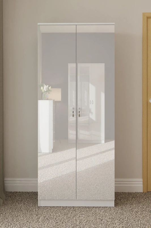 Image of FWStyle FWStyle High Gloss 2 Door Scratch Resistant Double Wardrobe in White White One Size Unisex 5056413121110