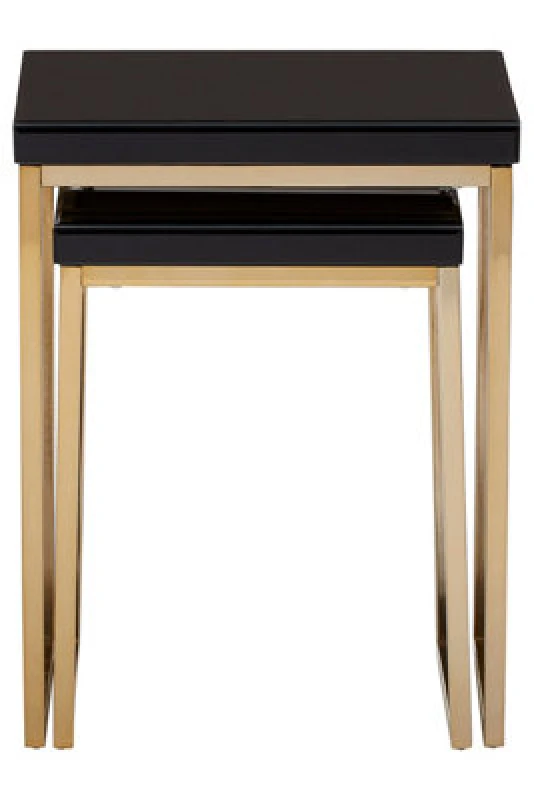 Image of Premier Housewares Durable Set Of 2 Nesting Tables, Glossy Black Topped Corner Table, Modern Design Decorative Table For Lounge Black