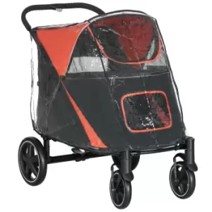 Image of PawHut One-Click Foldable Pet Travel Stroller with Rain Cover, Cat Dog Pushchair with Universal Front Wheels, Shock Absorber, Storage Bags, Mesh Windo