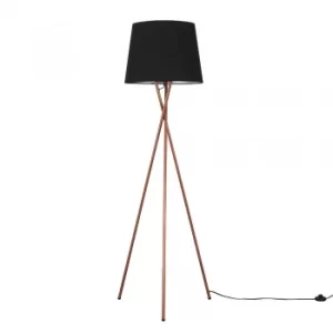 Image of Camden Copper Tripod Floor Lamp with XL Black Aspen Shade