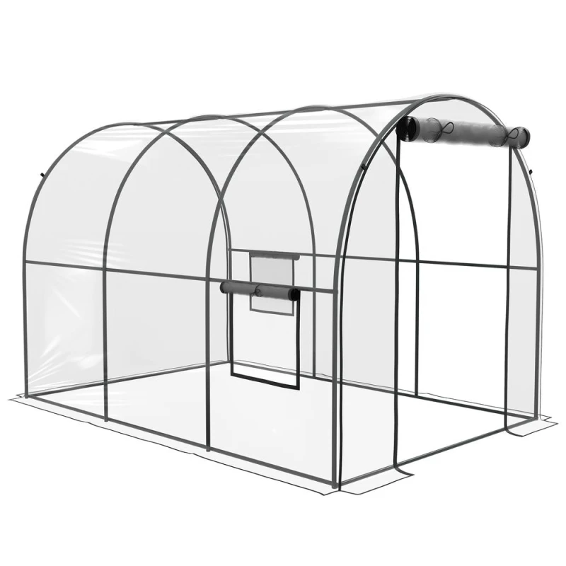 Image of Outsunny 3 x 2 x 2m Polytunnel Greenhouse with Door, Windows, Steel Frame, Clear 84H-070V00CR