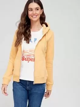 Image of Superdry Vintage Logo Embroidered Zip Hoodie - Yellow, Yellow, Size 16, Women