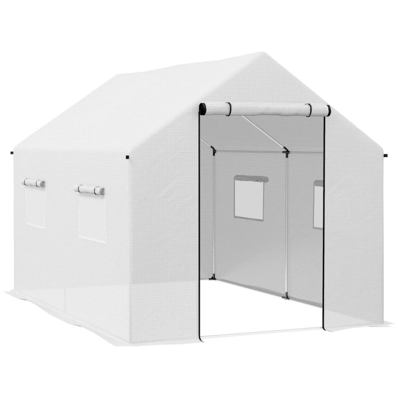 Image of Outsunny 2x3m Polytunnel Greenhouse w/ Wide Door - White 84H-074V00WT