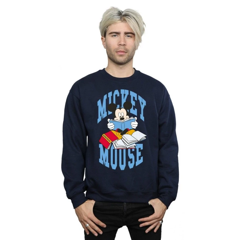 Image of Disney Men Reading Books Mickey Mouse Sweatshirt in Navy Size: Small Navy S Male 5063376462464