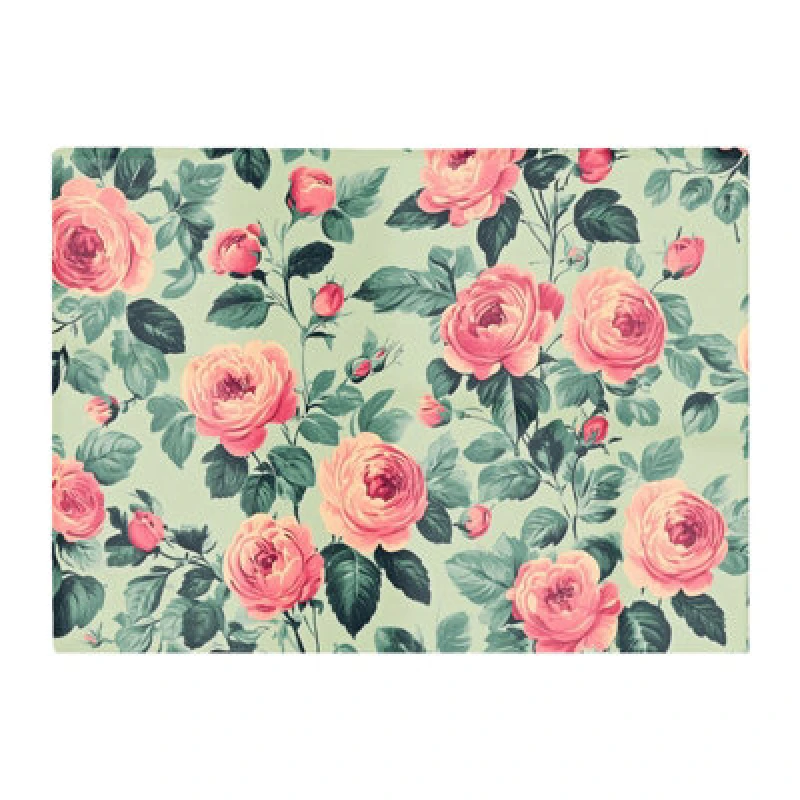 Image of Warren Reed Designer Sage Green And Pink Roses Chopping Board