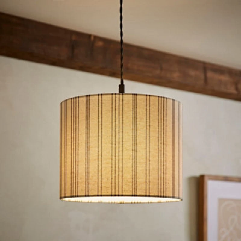 Image of ValueLights ValueLights Hallie Natural Linen Stripe Detail Drum Ceiling Pendant Lamp Shade Size: Small Natural Small Unisex 5016529272540