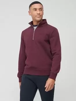 Image of Superdry Embroidered Logo Half Zip Sweatshirt - Red , Red Size M Men