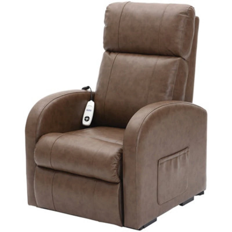 Image of Loops Single Motor Rise and Recline Lounge Chair - Nutmeg PU Leather Material Multi