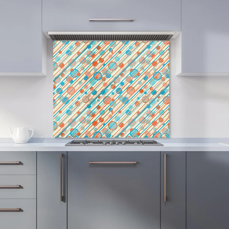 Image of Warren Reed - Designer Retro Stripes & Circles Kitchen Splashback in Blue Size: 700mm x 650mm Blue Unisex 700mm x 650mm