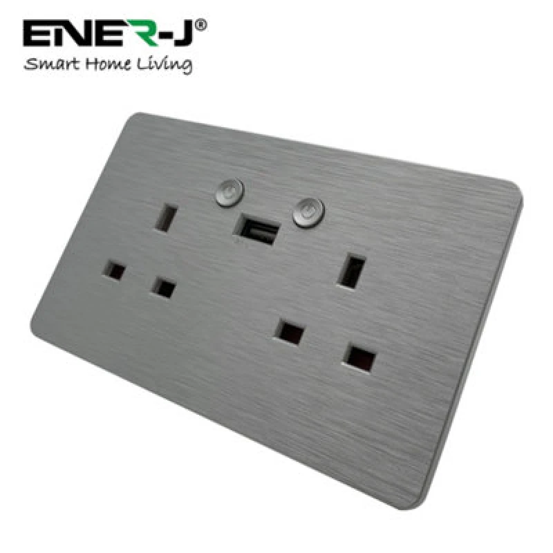 Image of Ener-J Smart WiFi 13A WiFi Twin Wall Sockets with 1 USB Port - Silver Brushed Finish 79973AWUK