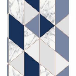 Image of Fresco Marble Geometric Wallpaper Navy