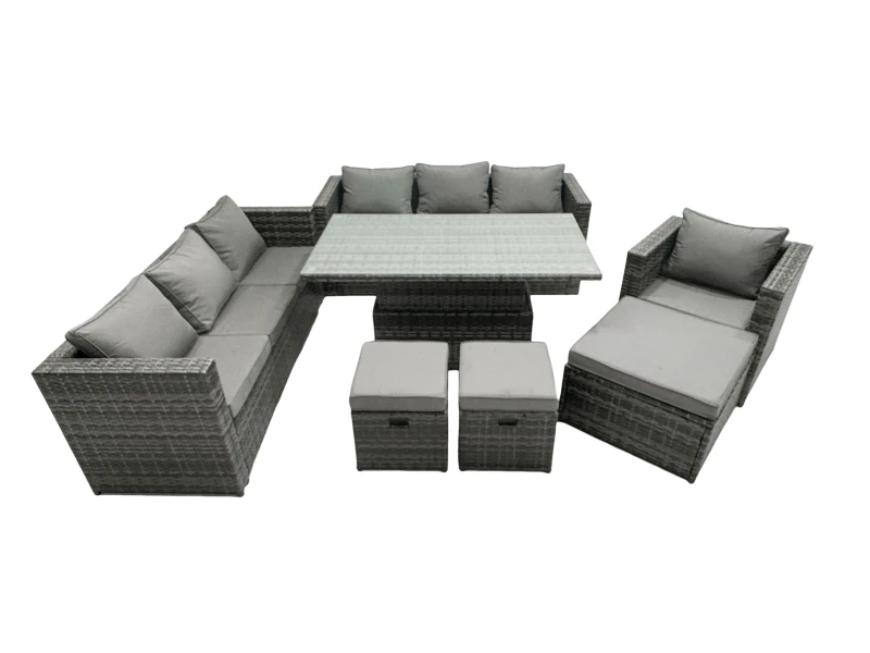 Image of Fimous Rattan Dining Table Sofa Set 10 Seat Garden Furniture Set in Dark Grey Dark Grey Unisex