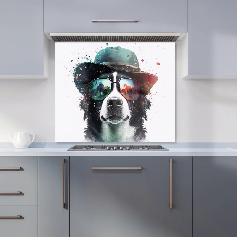 Image of Warren Reed - Designer Border Collie Dog Face Splashart Kitchen Splashback Size: 700mm x 650mm Multicolor Unisex 700mm x 650mm