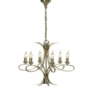 Image of 6 Light Multi Arm Ceiling Pendant Chandelier Brushed brass effect plate, E14