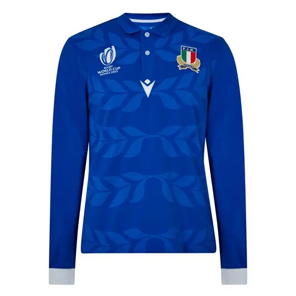 Image of Macron Italy Rugby Home Polo Shirt 2023 2024 Adults - Blue S