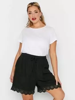 Image of Yours Anglaise Trim Shorts Black, Size 30-32, Women